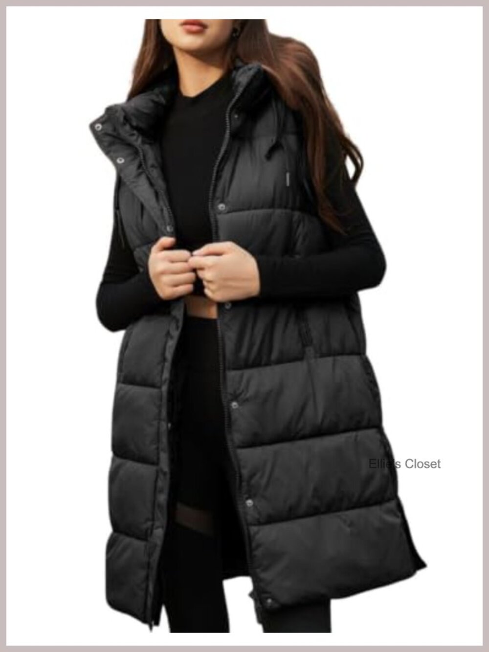 Womens Long Quilted Puffer Vest Hooded Sleeveless Padded Zip Coat